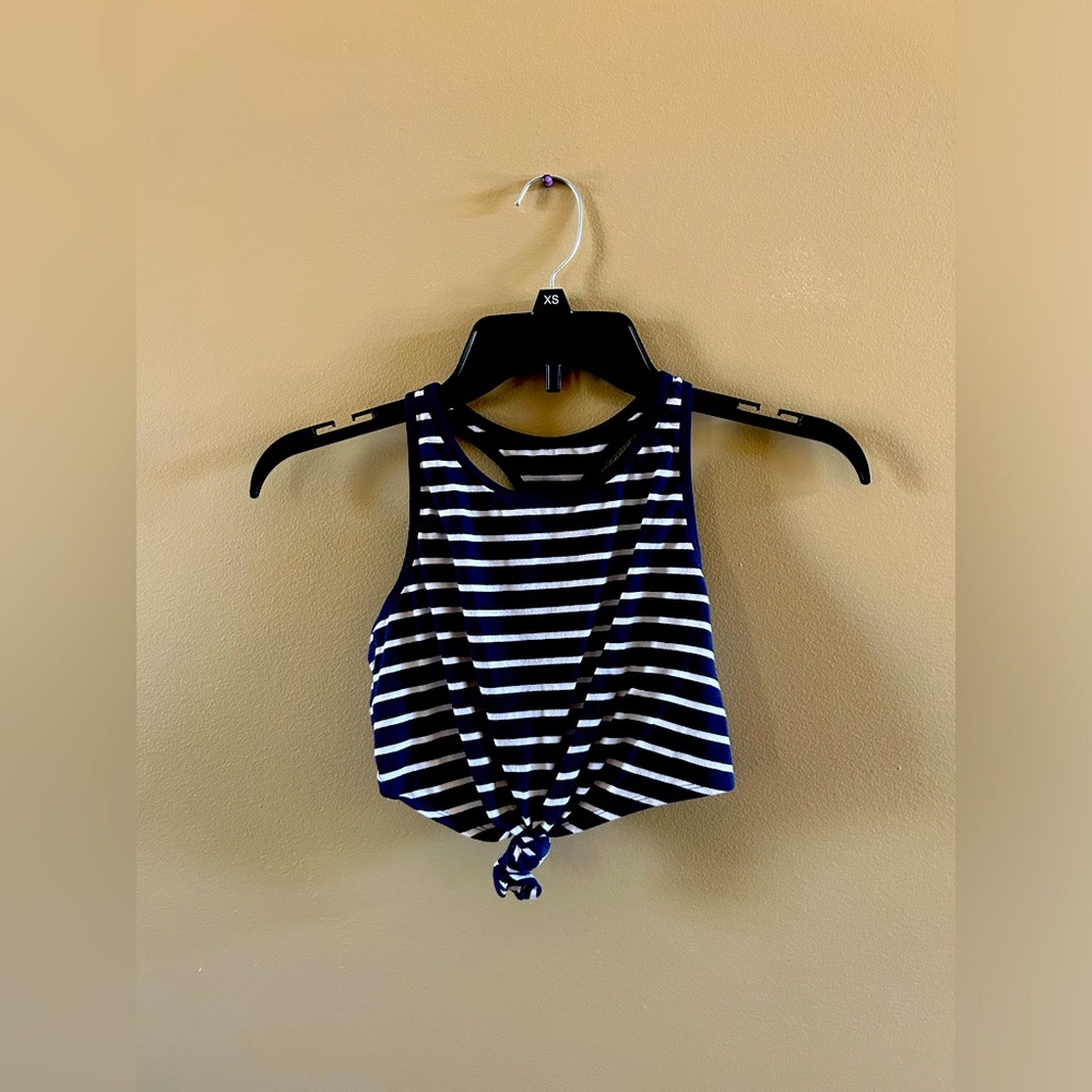Striped Front Tie Crop Tank